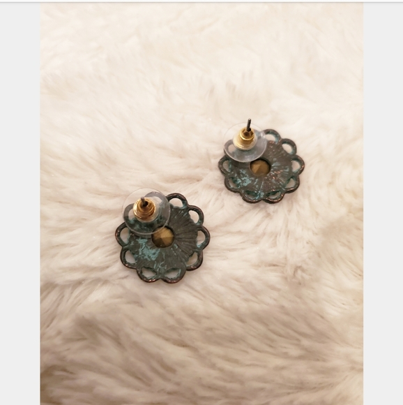 Blue Metal Stud Earrings - Picture 3 of 4